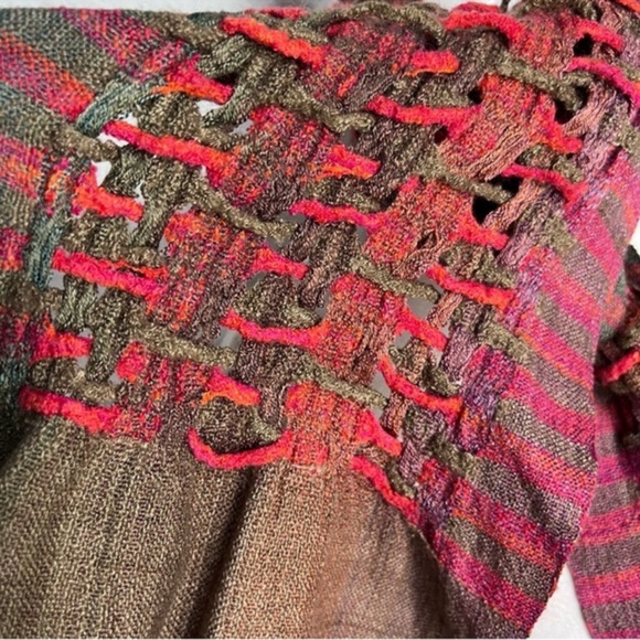 Hand Crafted Weaved & Braided Multi Colored Raw Silk Scarf Fringe New Unisex - Picture 15 of 16